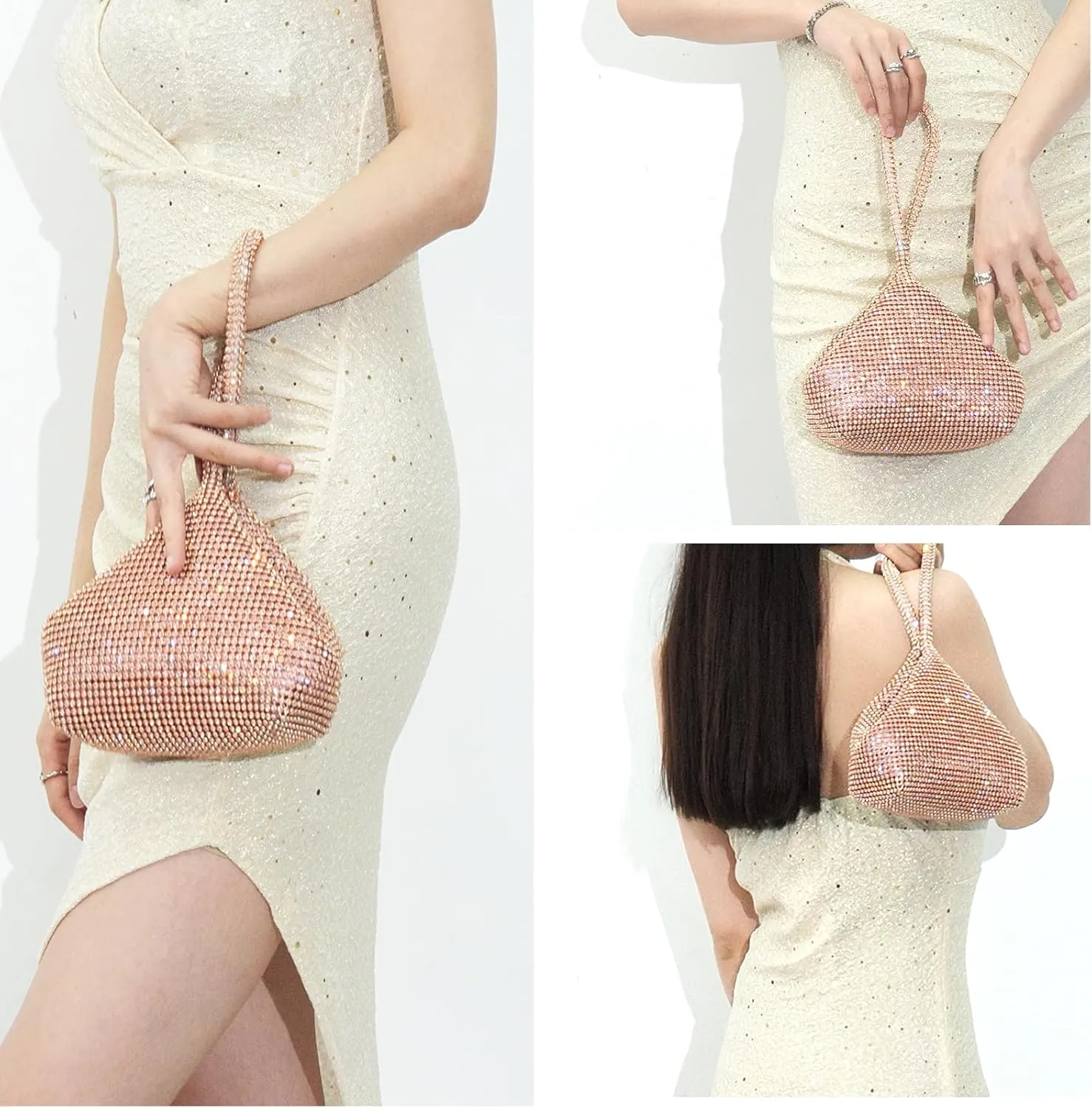 Women's Evening Bag- Upgraded Larger Size Full Rhinestones Bling Wrist Clutch Purse for Party Wedding Date Night