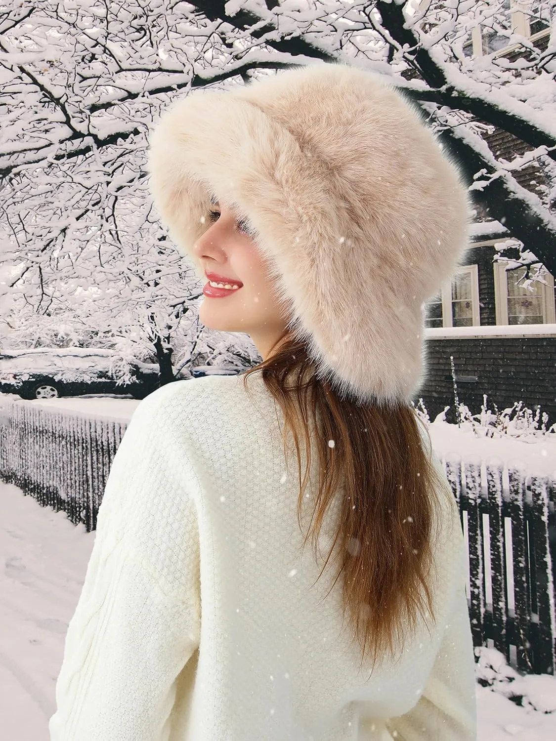 Women's Faux Fur Bucket Hats Fluffy Winter Warm Ladie's Unique Wide Brim Fisherman Cap