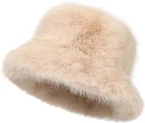 Women's Faux Fur Bucket Hats Fluffy Winter Warm Ladie's Unique Wide Brim Fisherman Cap