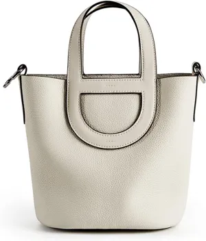 Women's Genuine Leather Bucket Bag Pig Nose Lychee Pattern Vegetable Basket Solid Color Tote Bag Trendy Handbag,Off white,19 * 12 * 20cm