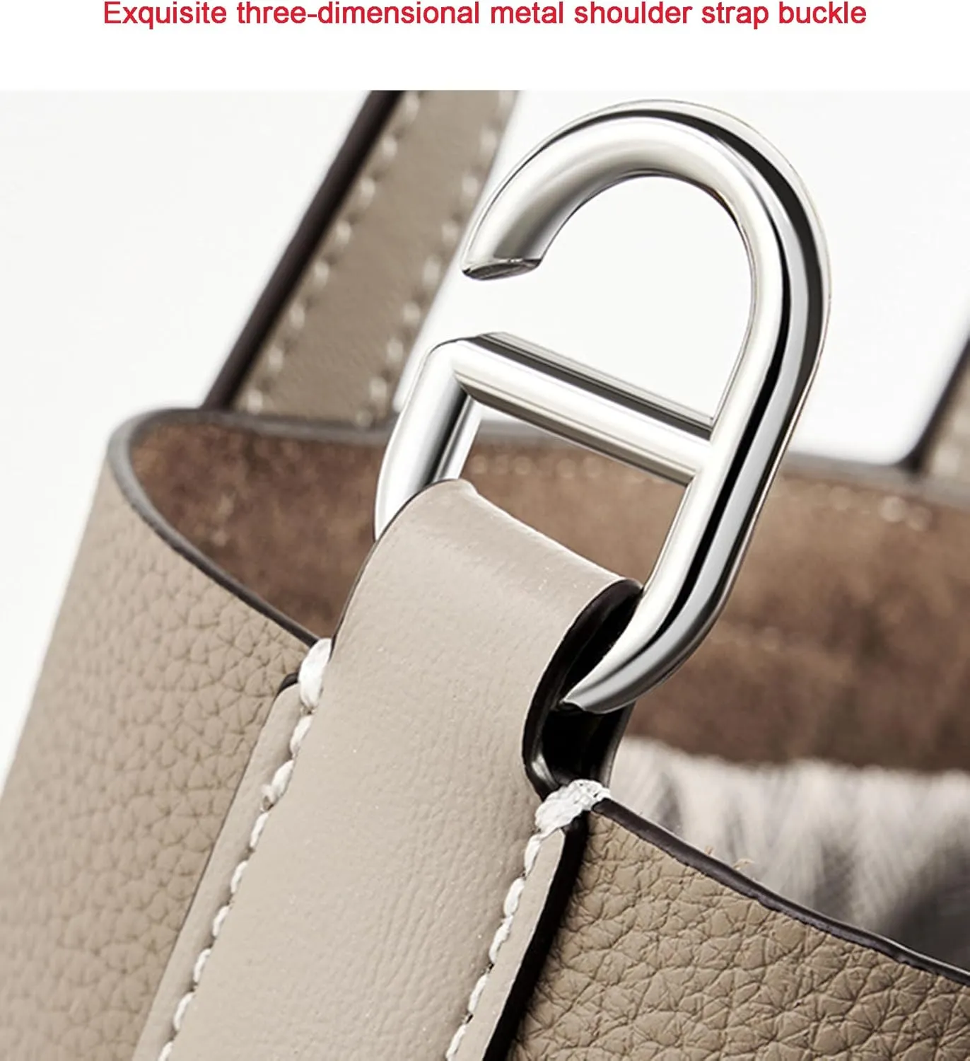 Women's Genuine Leather Bucket Bag Pig Nose Lychee Pattern Vegetable Basket Solid Color Tote Bag Trendy Handbag,Off white,19 * 12 * 20cm