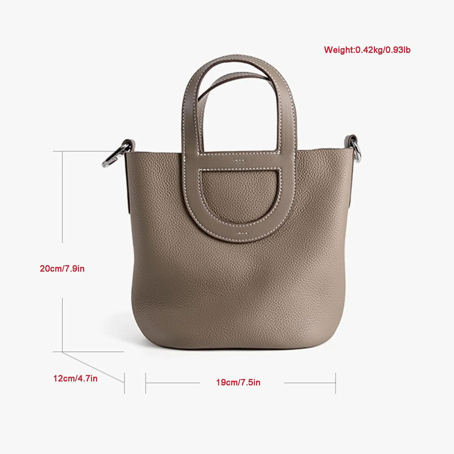 Women's Genuine Leather Bucket Bag Pig Nose Lychee Pattern Vegetable Basket Solid Color Tote Bag Trendy Handbag,Off white,19 * 12 * 20cm