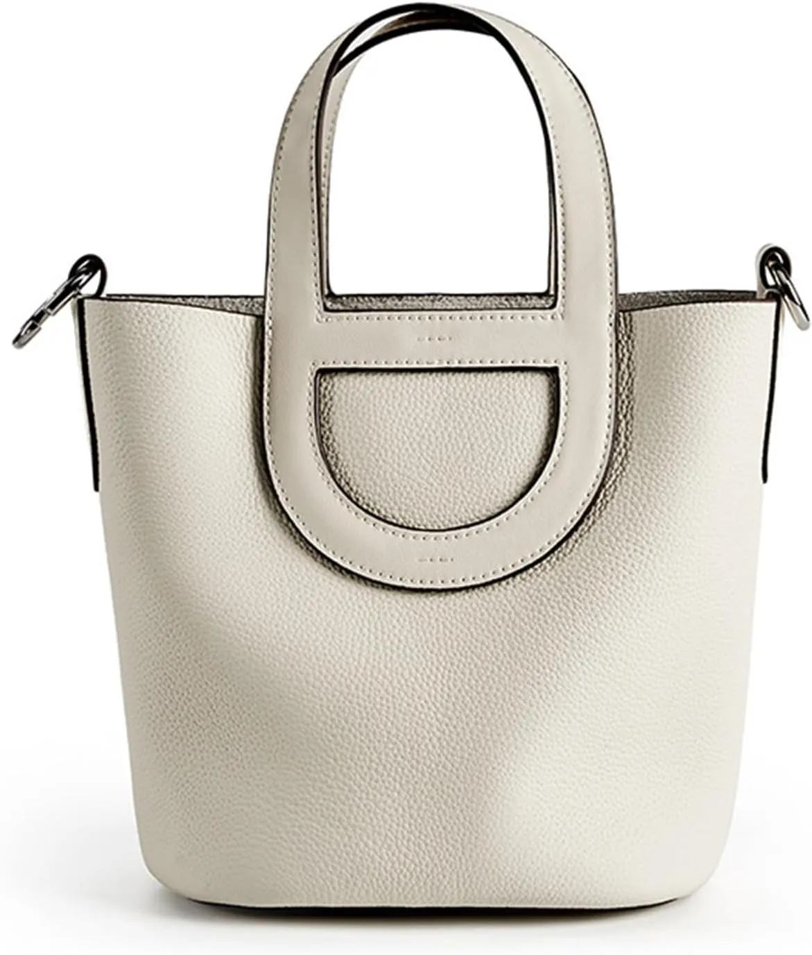 Women's Genuine Leather Bucket Bag Pig Nose Lychee Pattern Vegetable Basket Solid Color Tote Bag Trendy Handbag,Off white,19 * 12 * 20cm