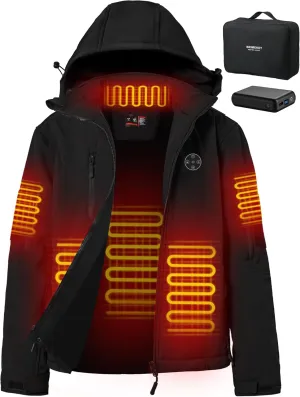 Women's Heated Jacket with Battery Pack,Waterproof Windbreaker Detachable Hooded Electric Heating Jacket Heated Coat