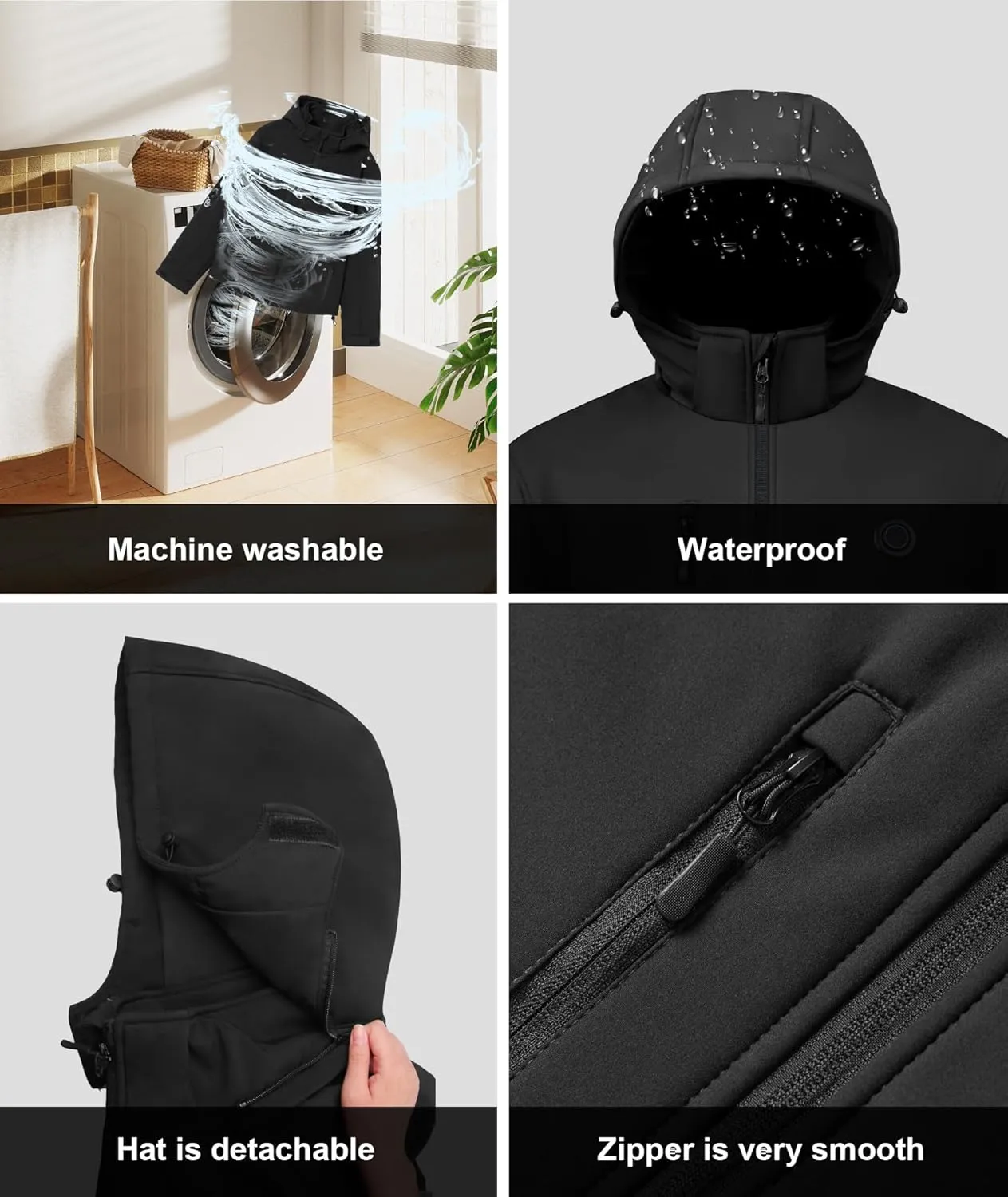 Women's Heated Jacket with Battery Pack,Waterproof Windbreaker Detachable Hooded Electric Heating Jacket Heated Coat