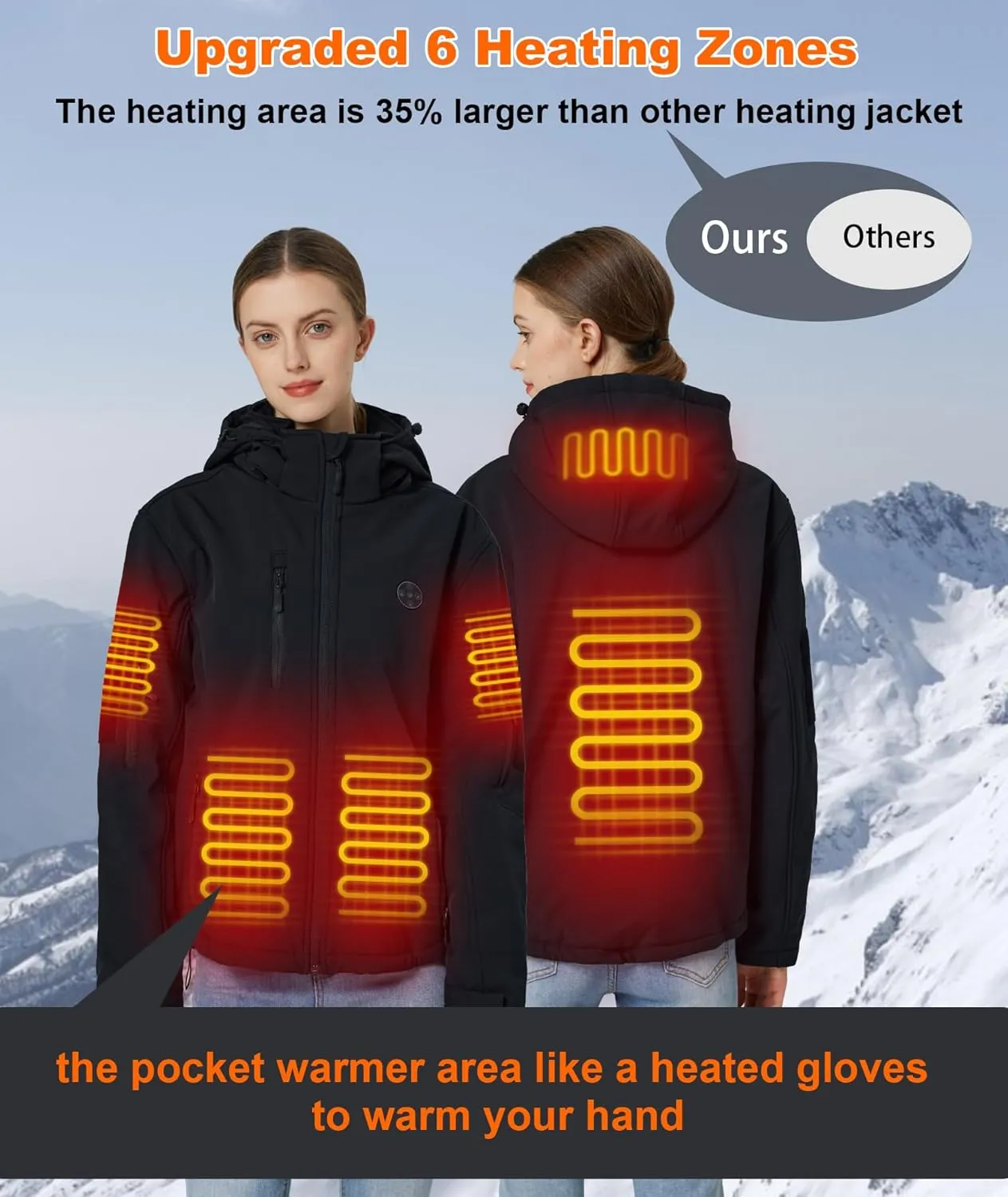 Women's Heated Jacket with Battery Pack,Waterproof Windbreaker Detachable Hooded Electric Heating Jacket Heated Coat