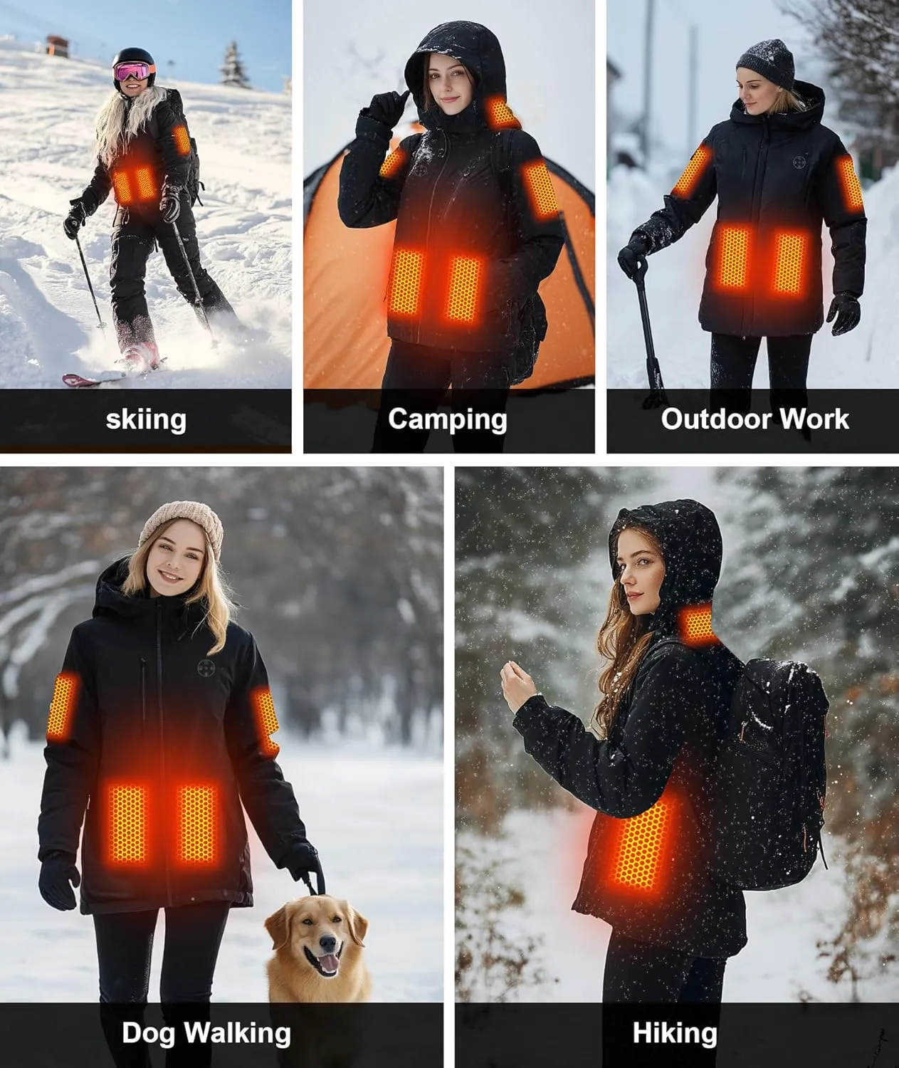Women's Heated Jacket with Battery Pack,Waterproof Windbreaker Detachable Hooded Electric Heating Jacket Heated Coat