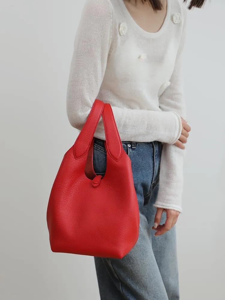 Women's Leather Large Capacity Handbag Color-blocking Shoulder Crossbody Bucket Bag Clutch Commuting Versatile Chic Hobo