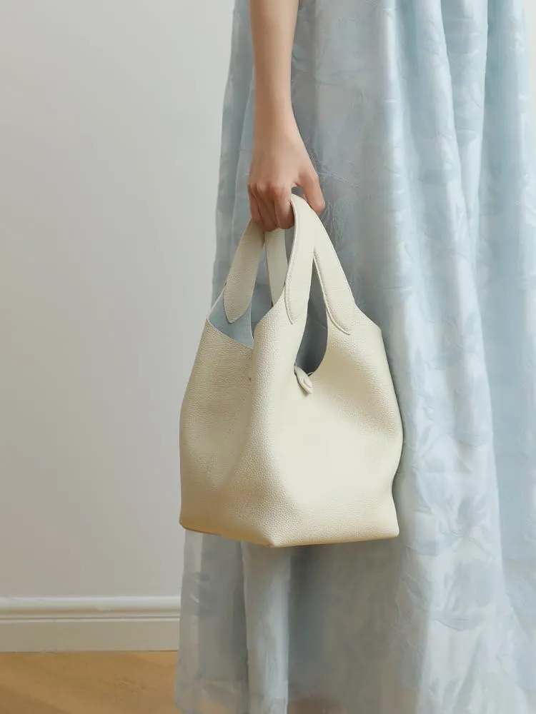 Women's Leather Large Capacity Handbag Color-blocking Shoulder Crossbody Bucket Bag Clutch Commuting Versatile Chic Hobo