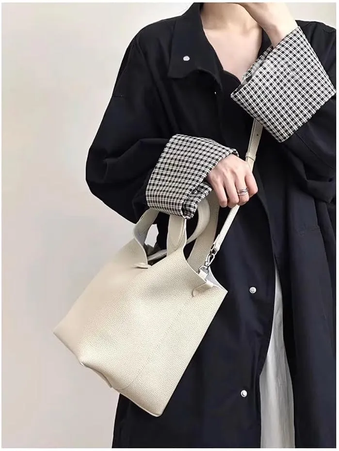 Women's Leather Large Capacity Handbag Color-blocking Shoulder Crossbody Bucket Bag Clutch Commuting Versatile Chic Hobo