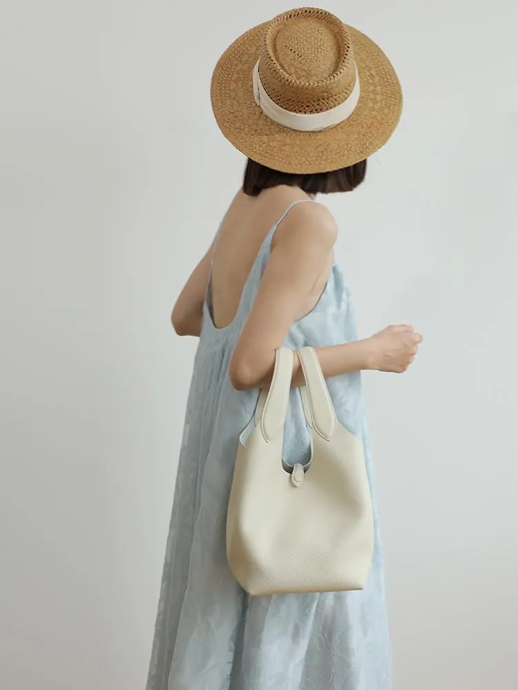 Women's Leather Large Capacity Handbag Color-blocking Shoulder Crossbody Bucket Bag Clutch Commuting Versatile Chic Hobo