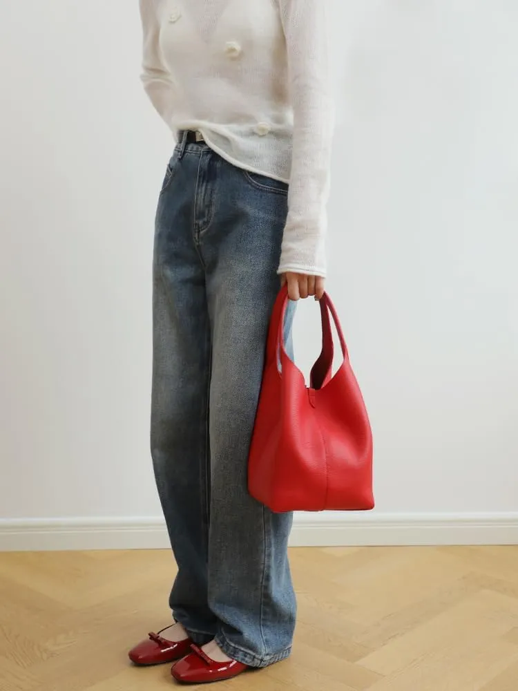 Women's Leather Large Capacity Handbag Color-blocking Shoulder Crossbody Bucket Bag Clutch Commuting Versatile Chic Hobo