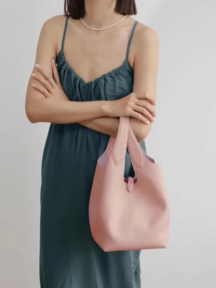 Women's Leather Large Capacity Handbag Color-blocking Shoulder Crossbody Bucket Bag Clutch Commuting Versatile Chic Hobo