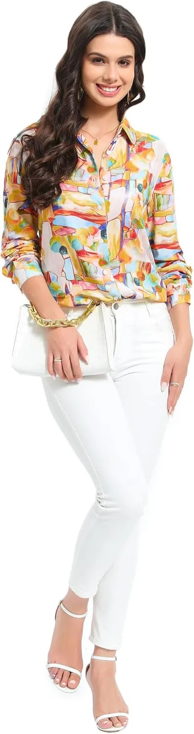 Womens Long Sleeve Button Down Shirts Dressy Casual Tops Work Blouses