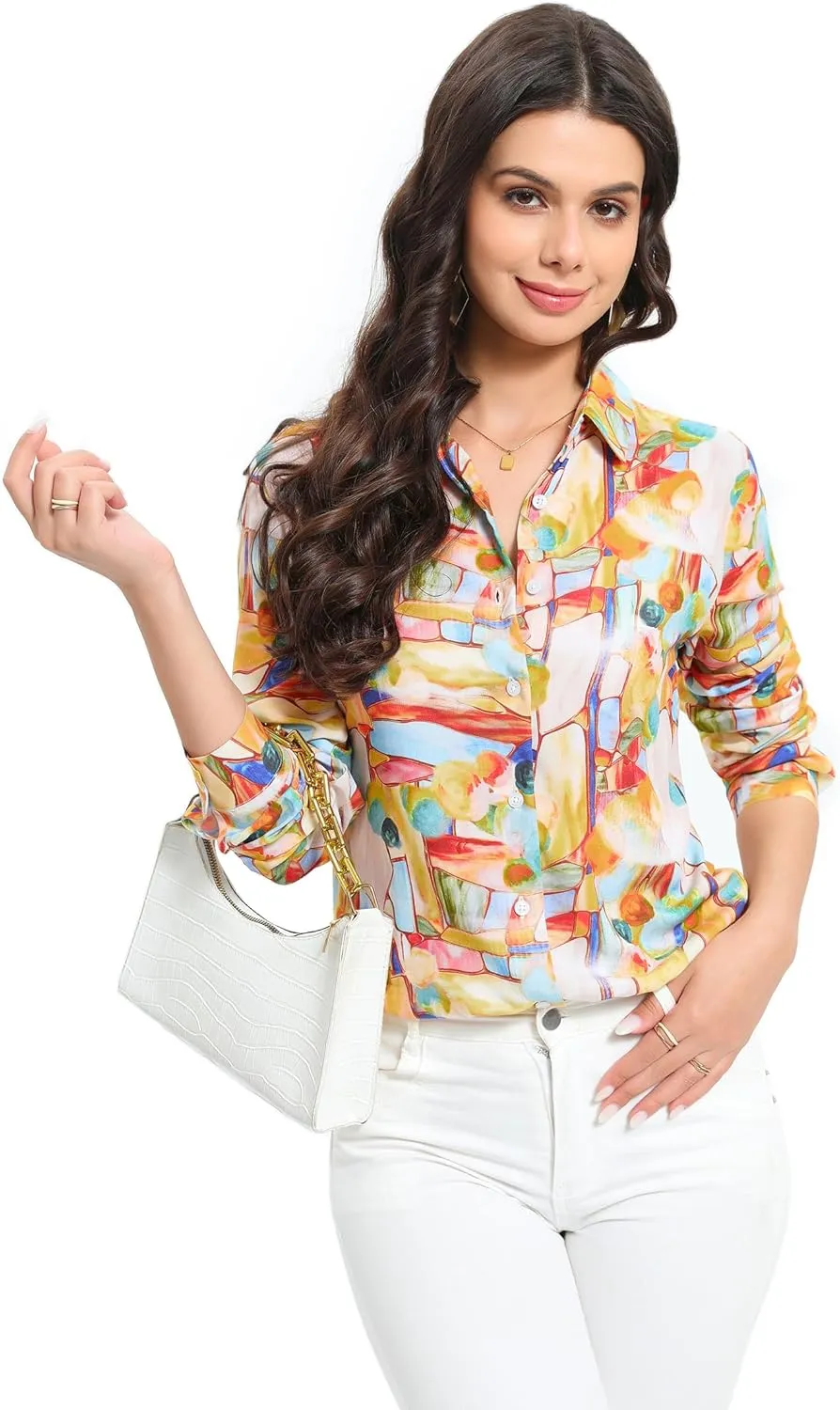 Womens Long Sleeve Button Down Shirts Dressy Casual Tops Work Blouses