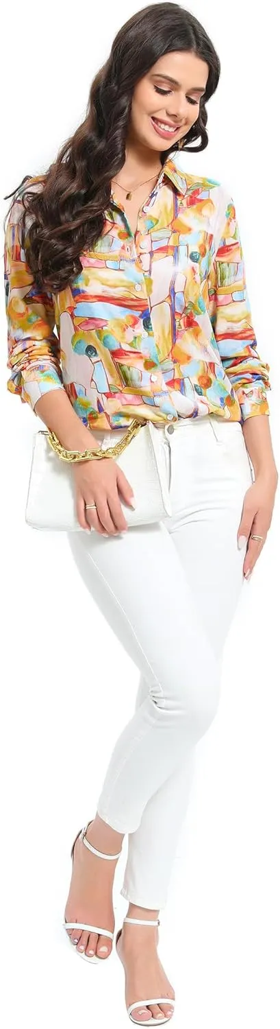 Womens Long Sleeve Button Down Shirts Dressy Casual Tops Work Blouses