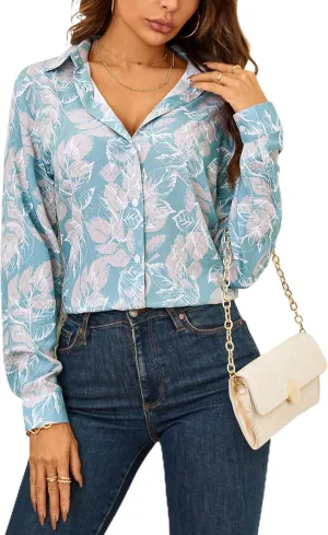 Womens Long Sleeve Button Down Shirts Dressy Casual Tops Work Blouses