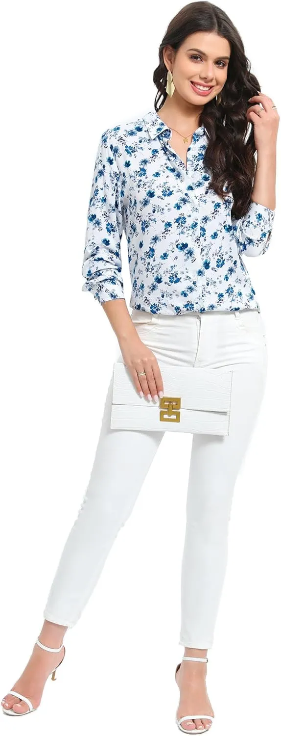 Womens Long Sleeve Button Down Shirts Dressy Casual Tops Work Blouses