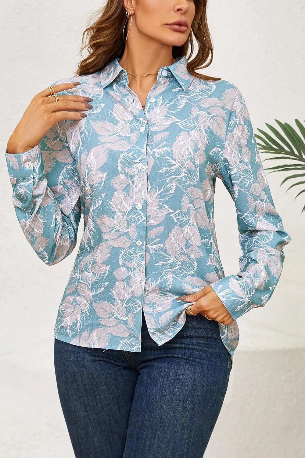 Womens Long Sleeve Button Down Shirts Dressy Casual Tops Work Blouses