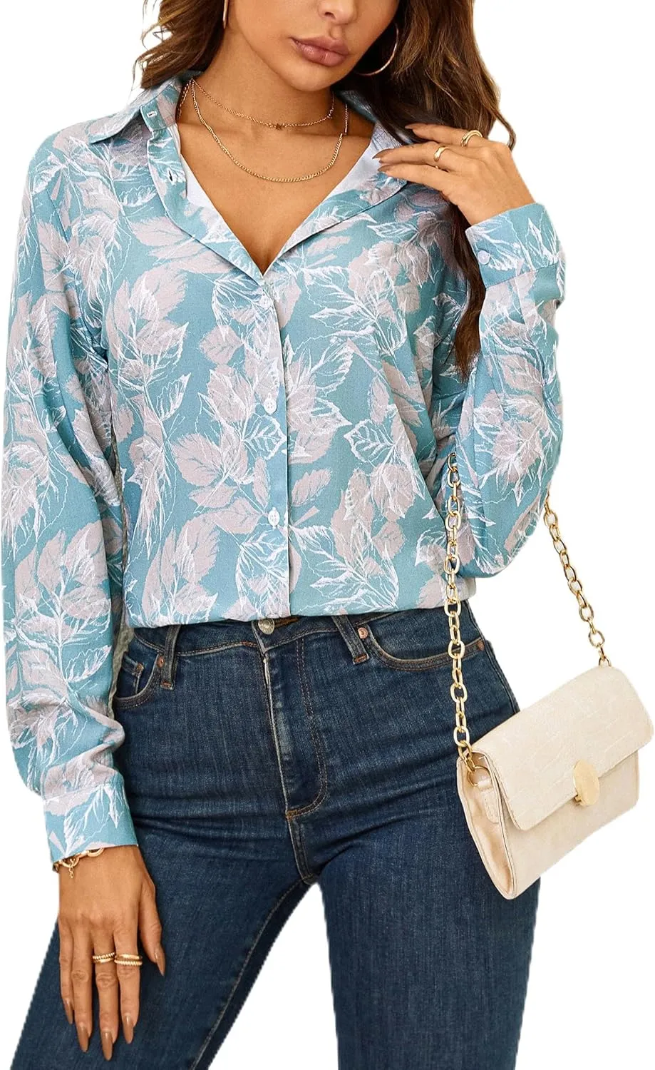 Womens Long Sleeve Button Down Shirts Dressy Casual Tops Work Blouses