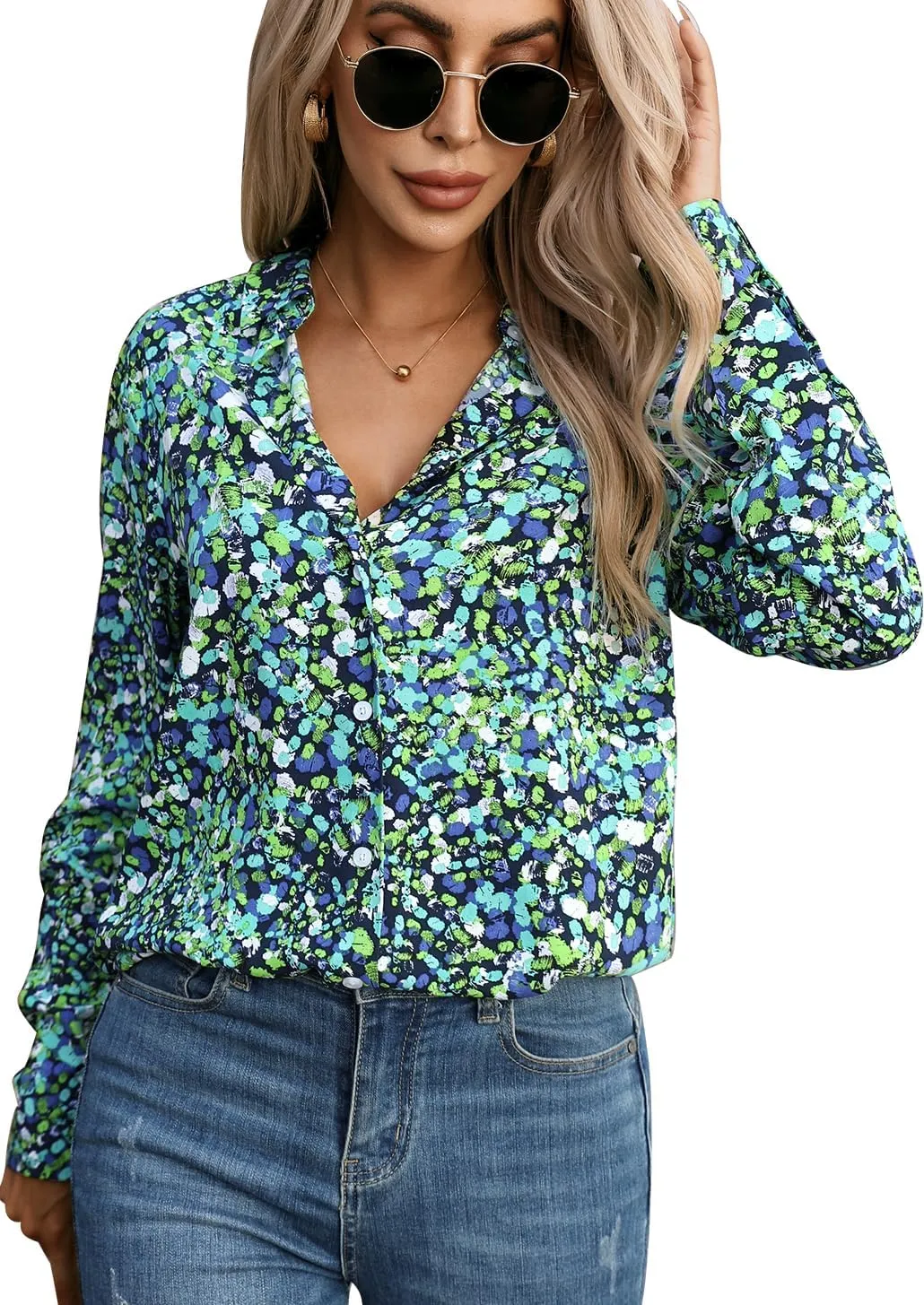 Womens Long Sleeve Button Down Shirts Dressy Casual Tops Work Blouses