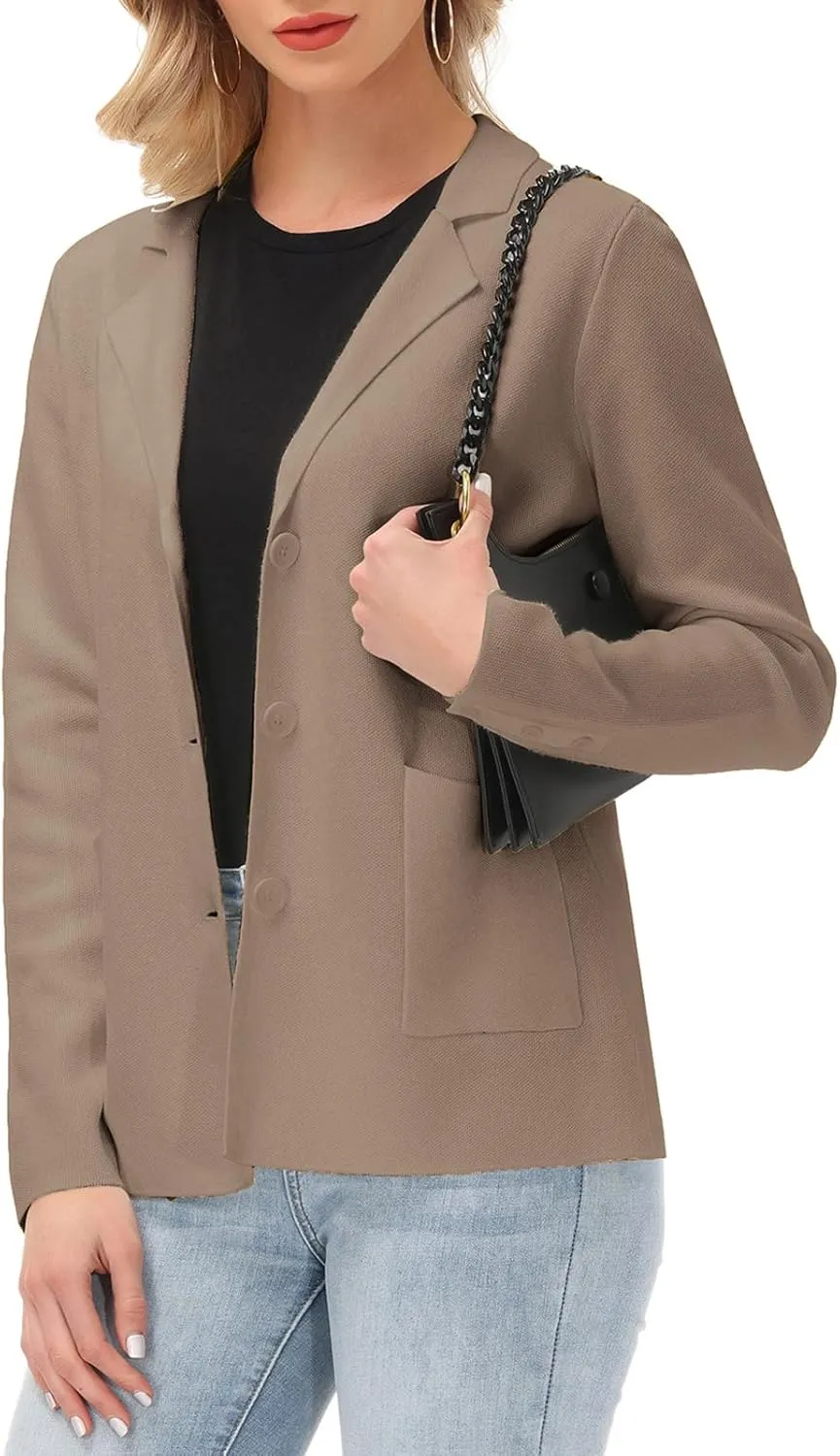 Women's Long Sleeve Casual Blazer Work Office Bussiness Jacket with Pocket