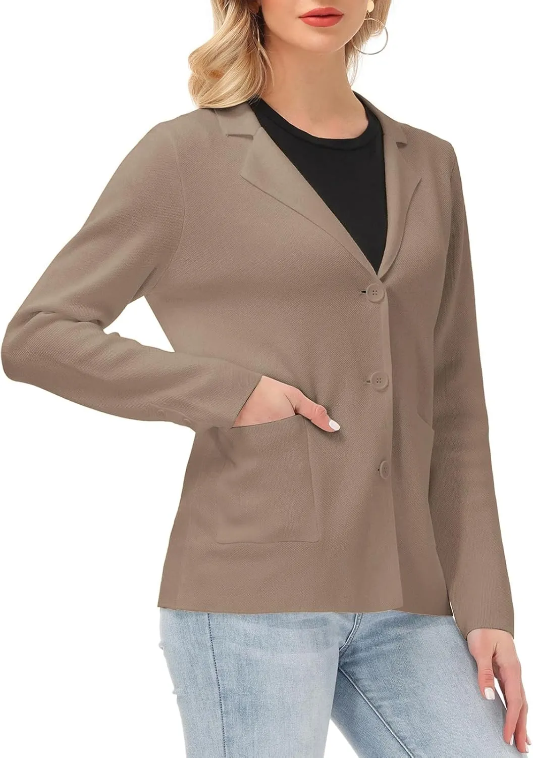 Women's Long Sleeve Casual Blazer Work Office Bussiness Jacket with Pocket