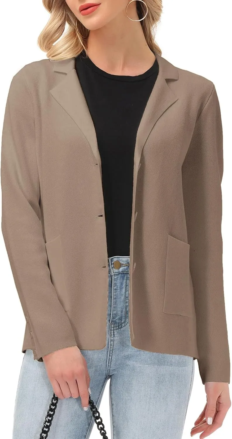 Women's Long Sleeve Casual Blazer Work Office Bussiness Jacket with Pocket
