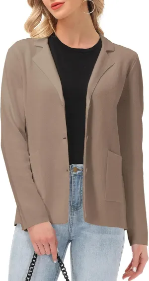 Women's Long Sleeve Casual Blazer Work Office Bussiness Jacket with Pocket
