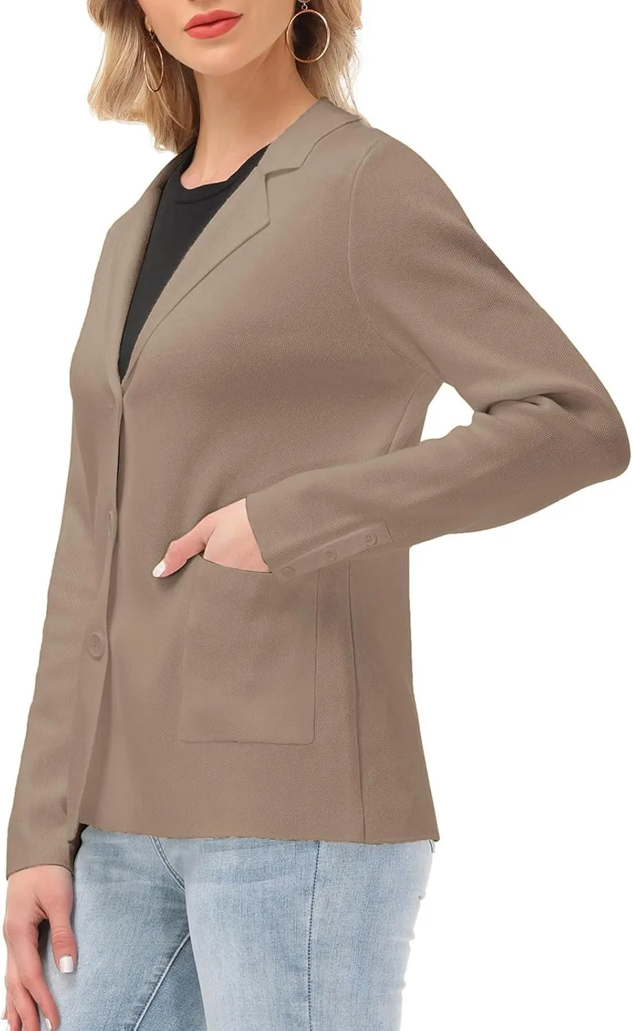 Women's Long Sleeve Casual Blazer Work Office Bussiness Jacket with Pocket