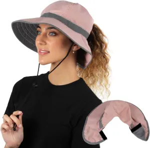 Womens Outdoor Ponytail Drawstring Bucket Hat with Full Back Opening