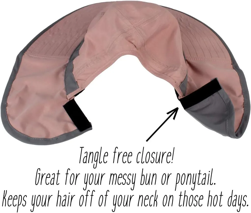 Womens Outdoor Ponytail Drawstring Bucket Hat with Full Back Opening