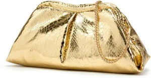 Women's PU Leather Clutch Handbags Ruched Bag Purse Gold Evening Bag with Detachable Chain