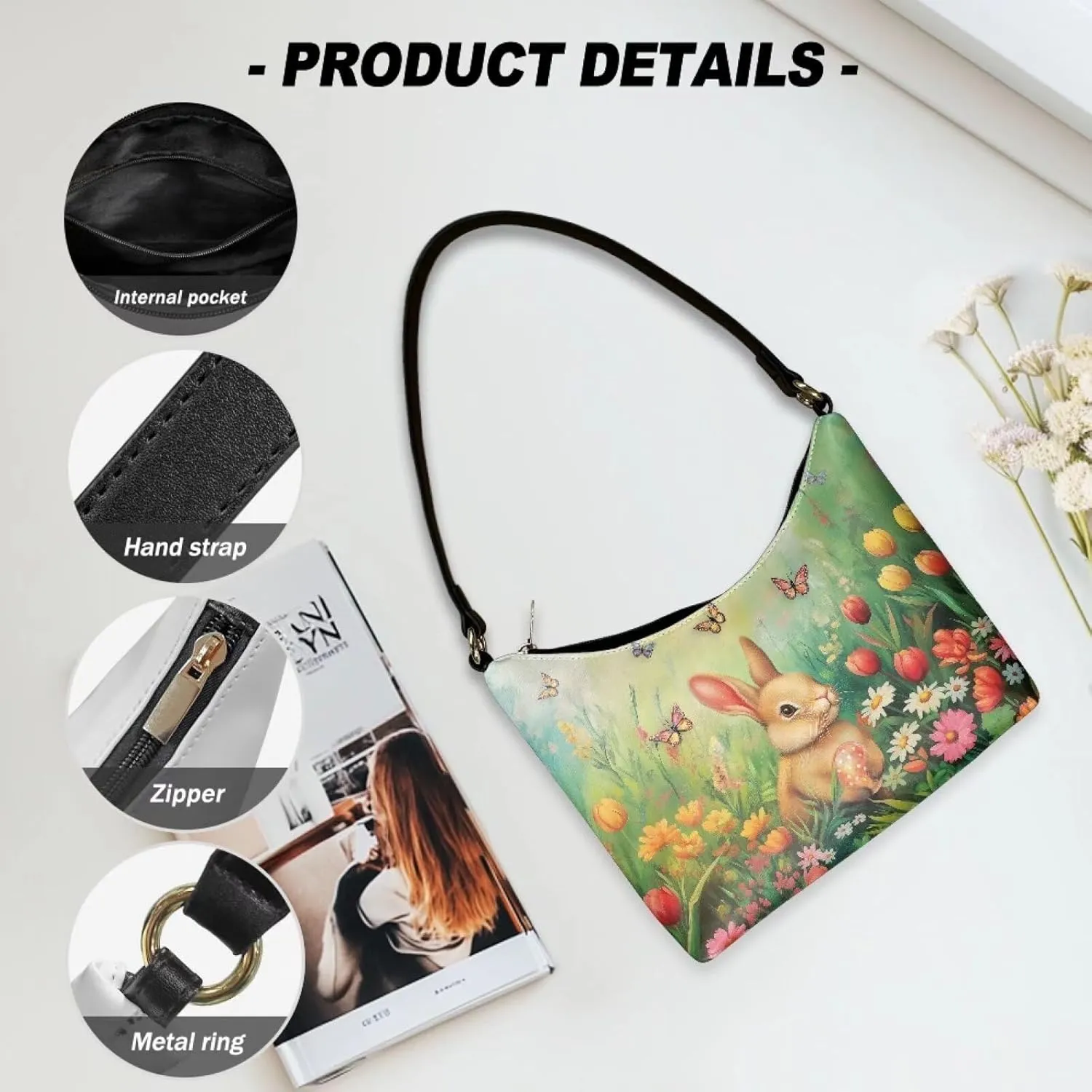 Women's PU Leather Underarm Bag Zipper Shoulder Tote Casual Handbags Lady Crescent Clutch Top Handle Purse Holiday