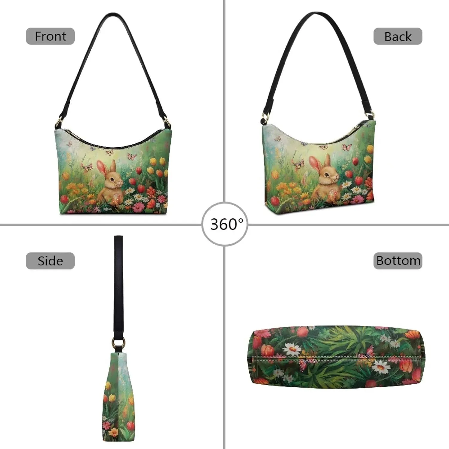 Women's PU Leather Underarm Bag Zipper Shoulder Tote Casual Handbags Lady Crescent Clutch Top Handle Purse Holiday