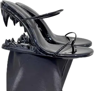 Womens Sandals Metallic Tiger Teeth Heel Shark Backless Round toe Heels Dressy Ladies Party Wedding Fashion Office Clubbing Work Courts Shoes