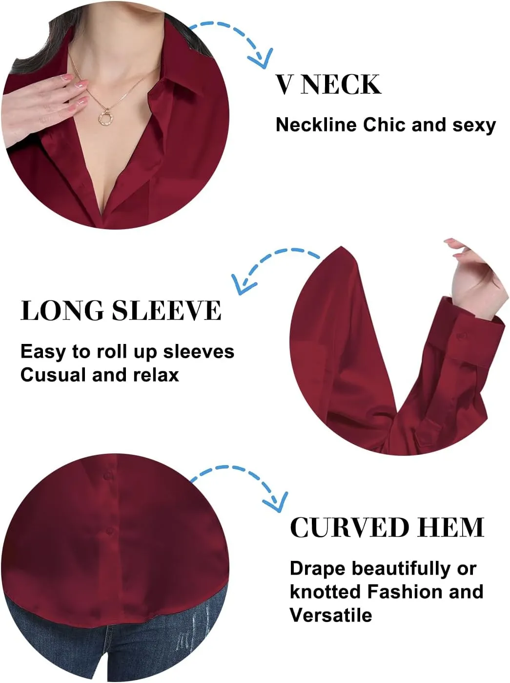 Womens Satin Silk Blouses Blouse Button Down up Shirts for Women Casual Loose Long Sleeve Business Work Tops