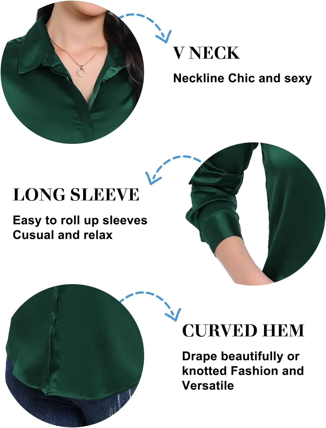 Womens Satin Silk Blouses Blouse Button Down up Shirts for Women Casual Loose Long Sleeve Business Work Tops