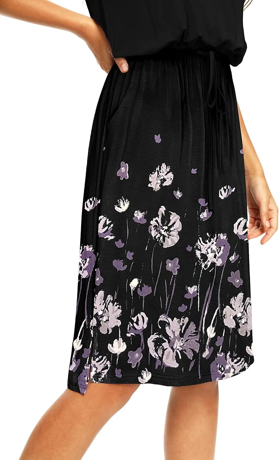 Womens Summer Hide Belly Knee Length Travel Dress Pocket 2025 Spring Short Sleeve Midi Work Casual Teacher Outfits