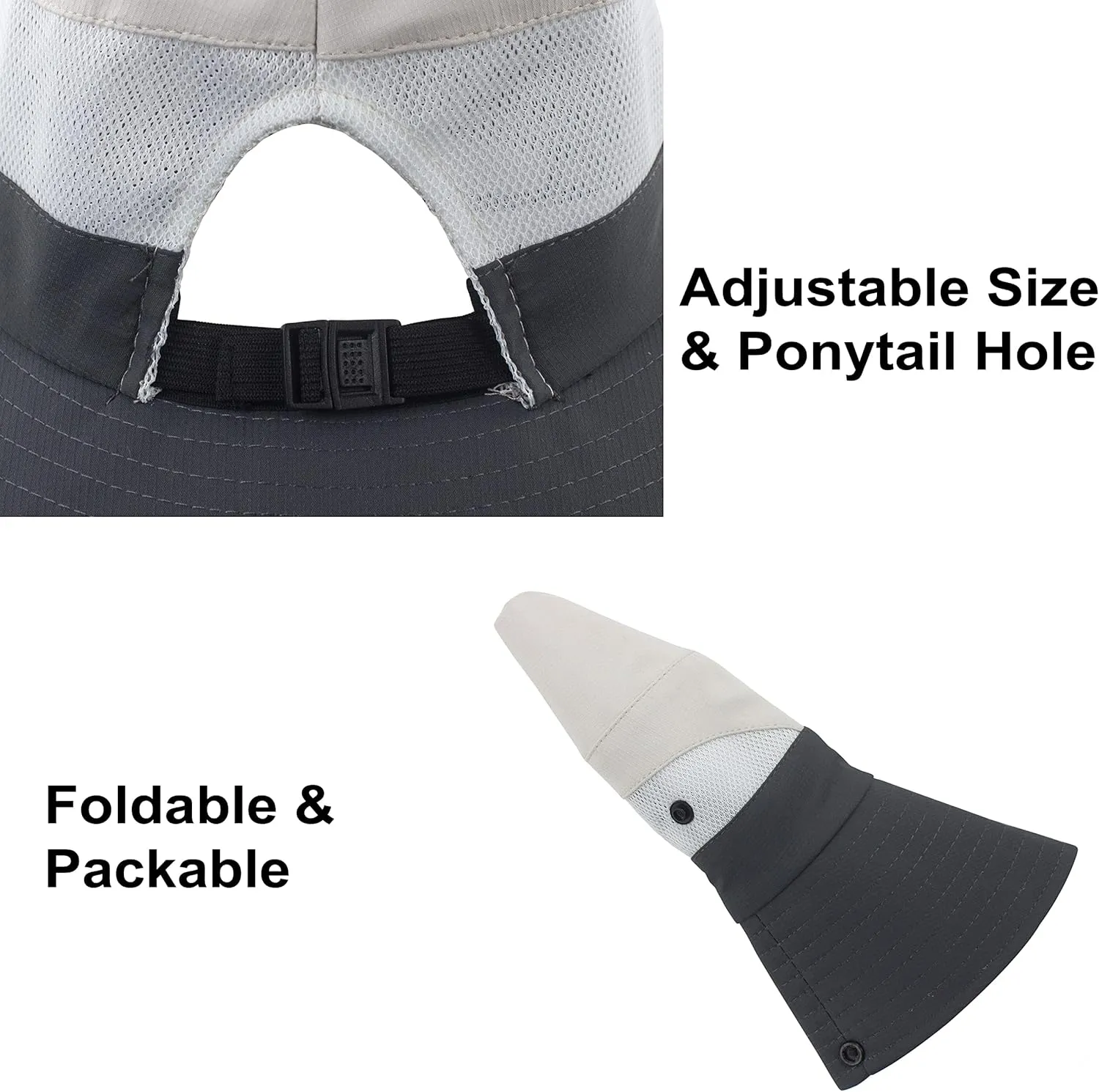 Womens Summer Sun Hat Wide Brim Outdoor UV Protection Hat Foldable Ponytail Bucket Cap for Beach Fishing Hiking