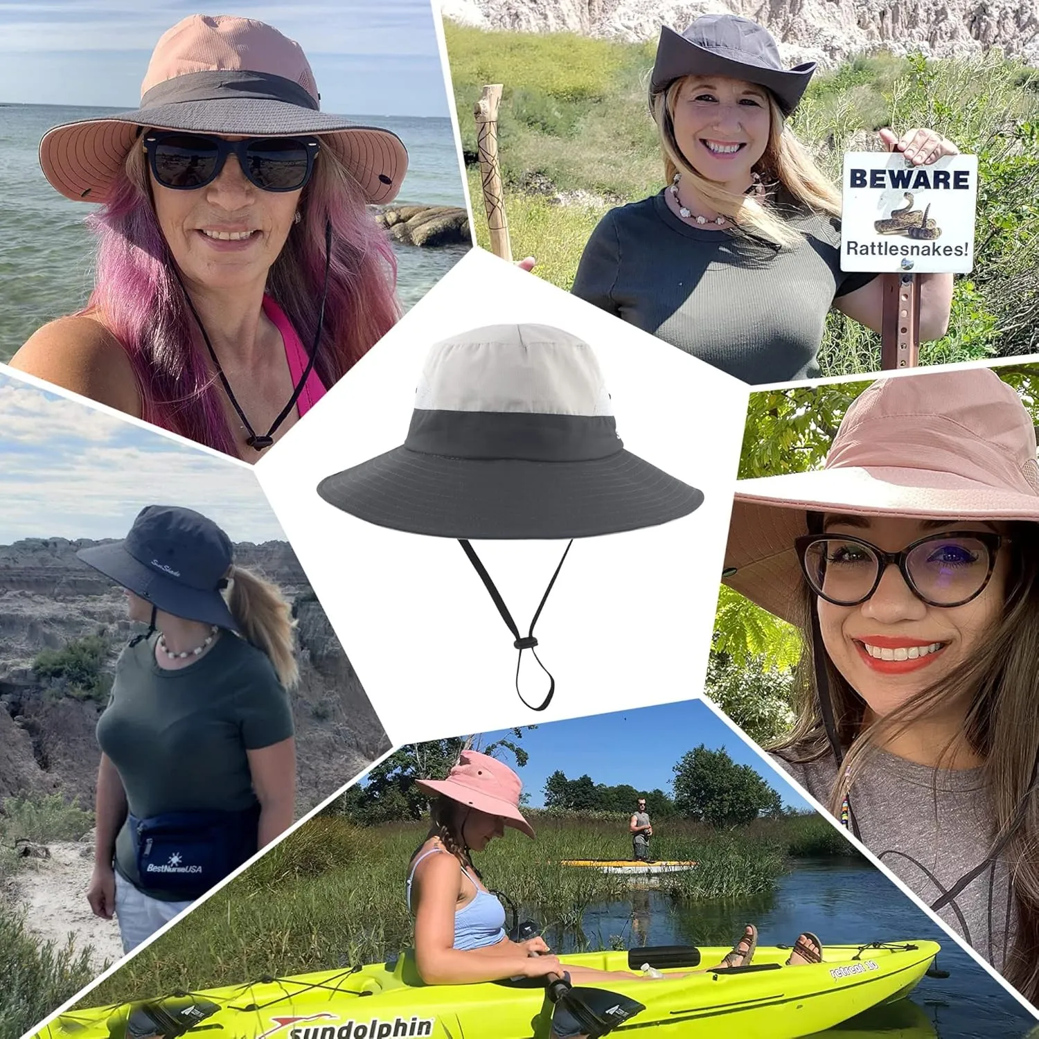 Womens Summer Sun Hat Wide Brim Outdoor UV Protection Hat Foldable Ponytail Bucket Cap for Beach Fishing Hiking