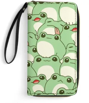 Women's Travel Zipper Purse Fashion Design Gift, Huge Storage Capacity Purse, Cute Decor Wallet, Long PU Wallet With Rope Compatible with Cute Frog