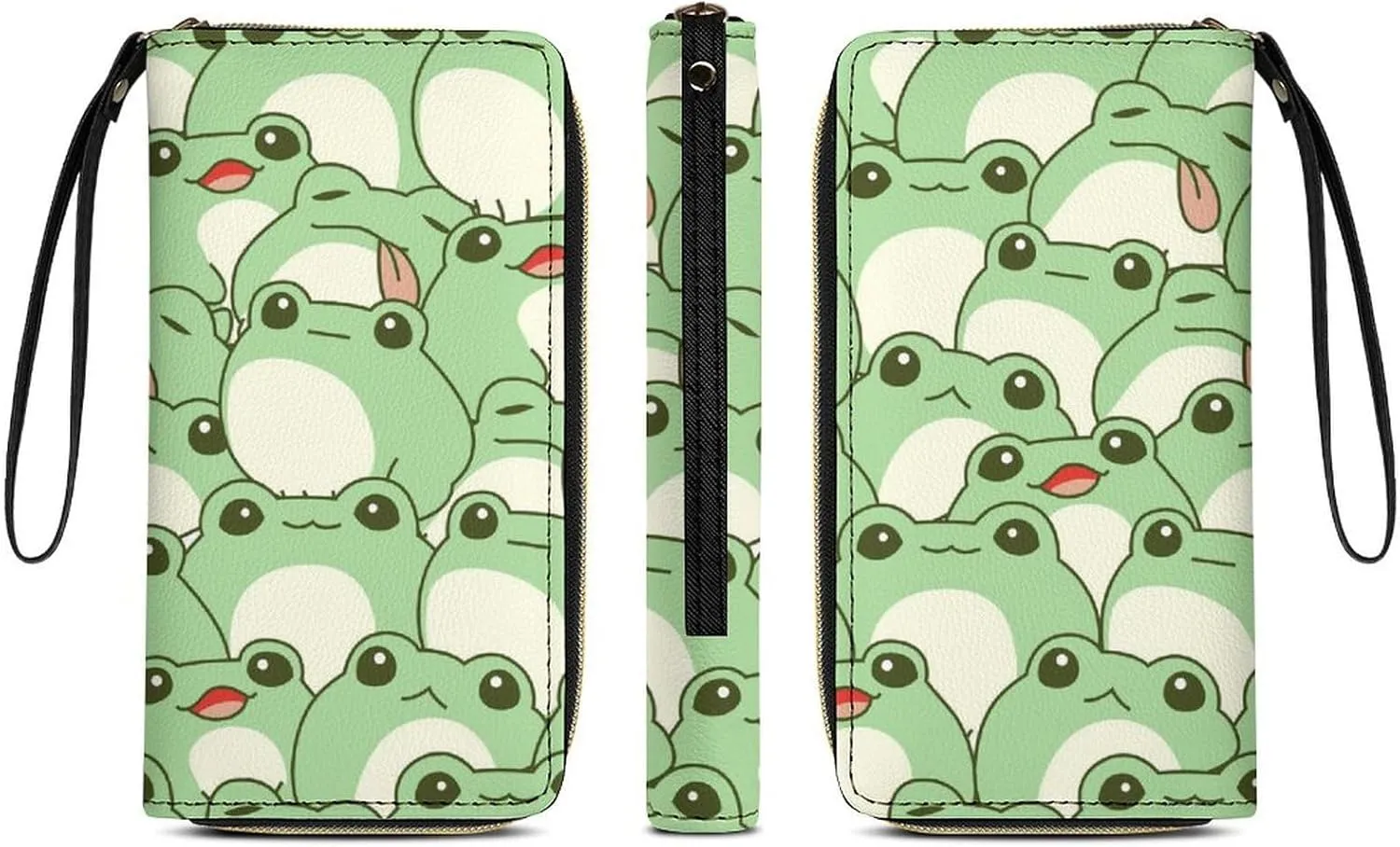 Women's Travel Zipper Purse Fashion Design Gift, Huge Storage Capacity Purse, Cute Decor Wallet, Long PU Wallet With Rope Compatible with Cute Frog