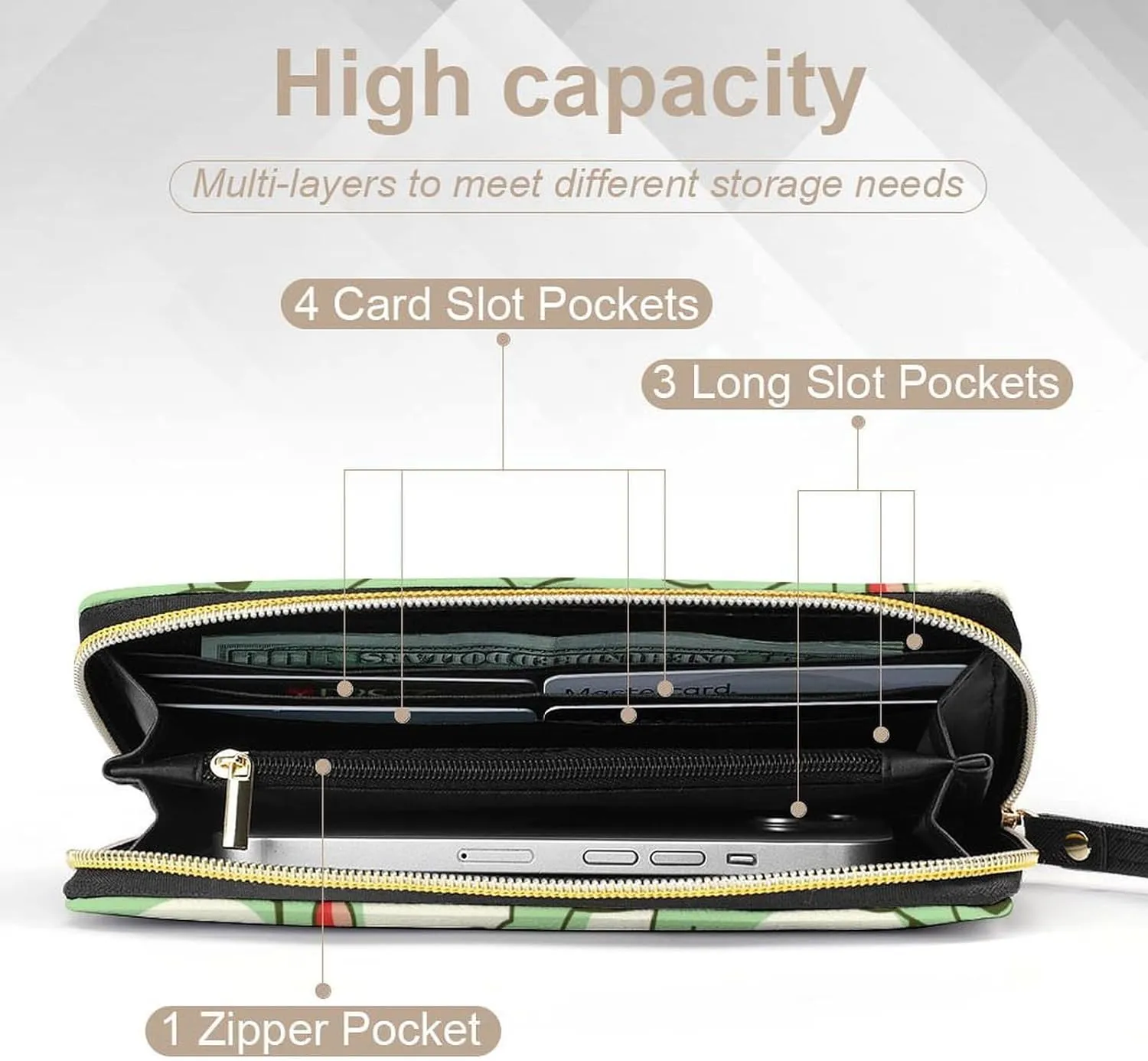 Women's Travel Zipper Purse Fashion Design Gift, Huge Storage Capacity Purse, Cute Decor Wallet, Long PU Wallet With Rope Compatible with Cute Frog