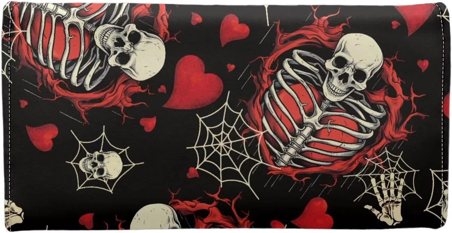 Womens Wallet, Art Skull Slim Card Wallets for Women,Pattern Trifold Leather Card Wallet Organizer, Wallets with Card Slots & ID Window, D97-A
