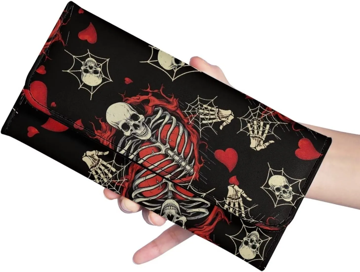 Womens Wallet, Art Skull Slim Card Wallets for Women,Pattern Trifold Leather Card Wallet Organizer, Wallets with Card Slots & ID Window, D97-A