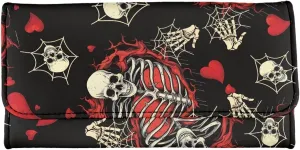 Womens Wallet, Art Skull Slim Card Wallets for Women,Pattern Trifold Leather Card Wallet Organizer, Wallets with Card Slots & ID Window, D97-A