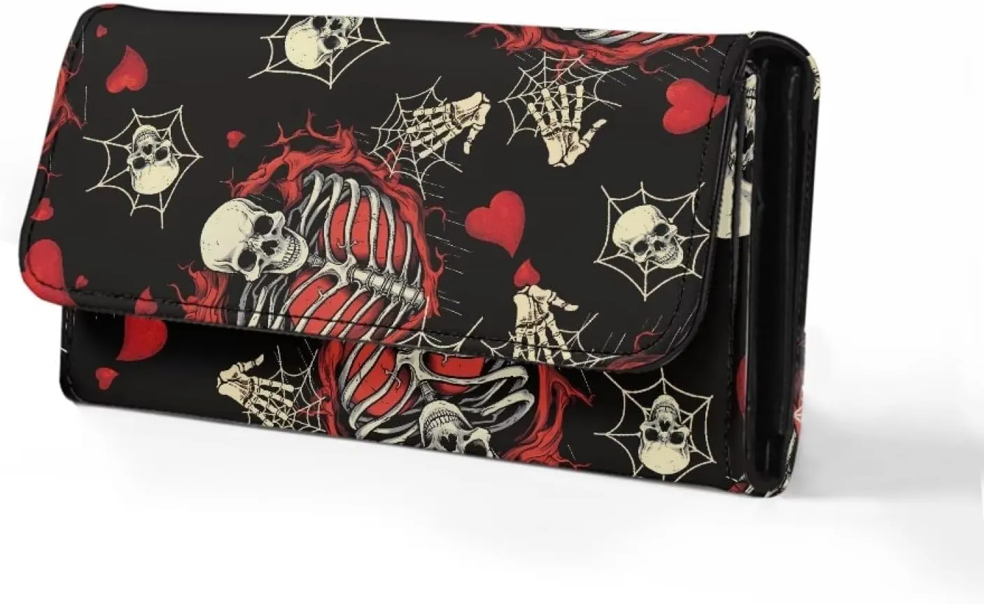 Womens Wallet, Art Skull Slim Card Wallets for Women,Pattern Trifold Leather Card Wallet Organizer, Wallets with Card Slots & ID Window, D97-A
