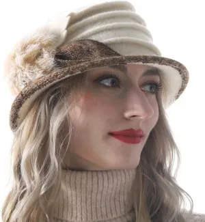 Women's Wool Dress Church Cloche Hat Bucket Winter Floral Hat
