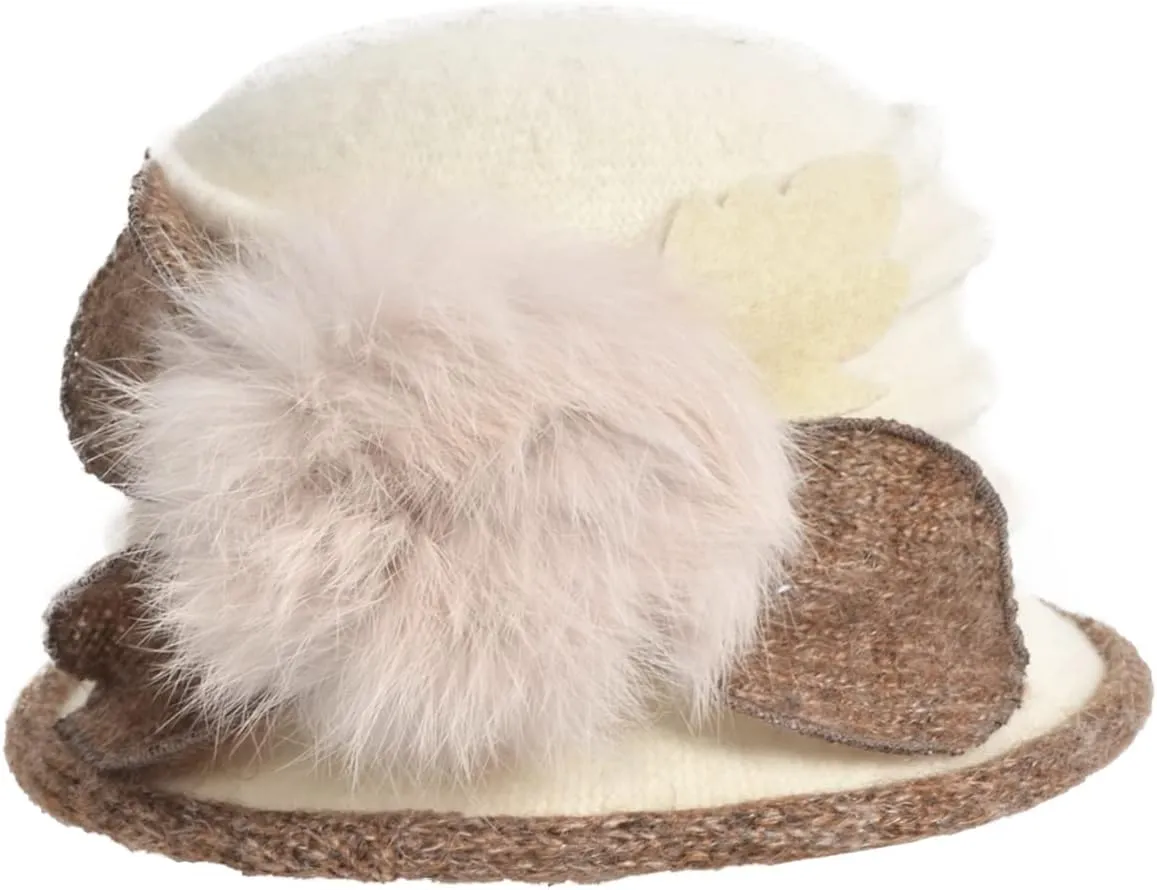 Women's Wool Dress Church Cloche Hat Bucket Winter Floral Hat